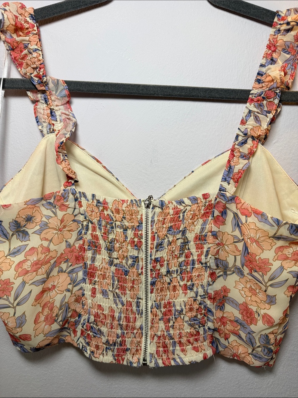 Kendall & Kylie Floral Crop Bustier in Cream with Peach & Blue - Picture 4 of 4